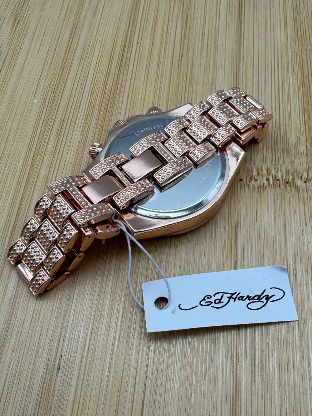 ED HARDY Ladies Metal Bracelet Analog Watch, Shiny Rose Gold, 40mm, Analog Watch